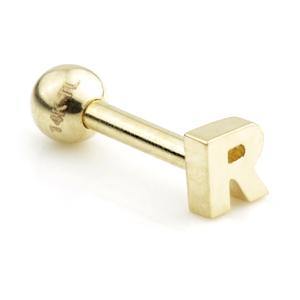 14ct Gold Letter Cartilage Bar Earring - 'R' - ZuZu Jewellery