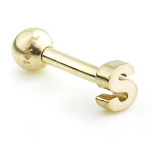 14ct Gold Letter Cartilage Bar Earring - 'S' - ZuZu Jewellery