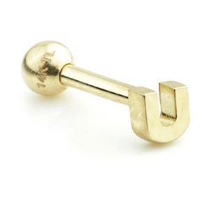 14ct Gold Letter Cartilage Bar Earring - 'U' - ZuZu Jewellery
