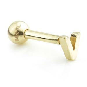 14ct Gold Letter Cartilage Bar Earring - 'V' - ZuZu Jewellery