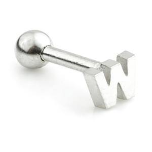 14ct Gold Letter Cartilage Bar Earring - 'W' - ZuZu Jewellery