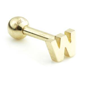 14ct Gold Letter Cartilage Bar Earring - 'W' - ZuZu Jewellery