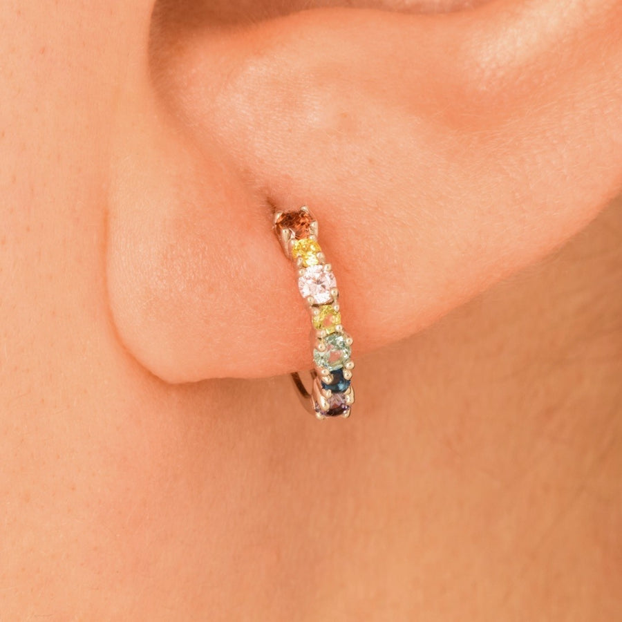 Sterling Silver 925 CZ Rainbow Cartilage Huggie Hoop Earrings