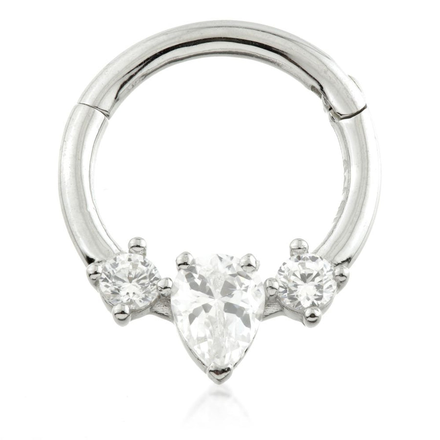 9ct Gold CZ Tear Hinge Daith / Septum Ring - ZuZu Jewellery