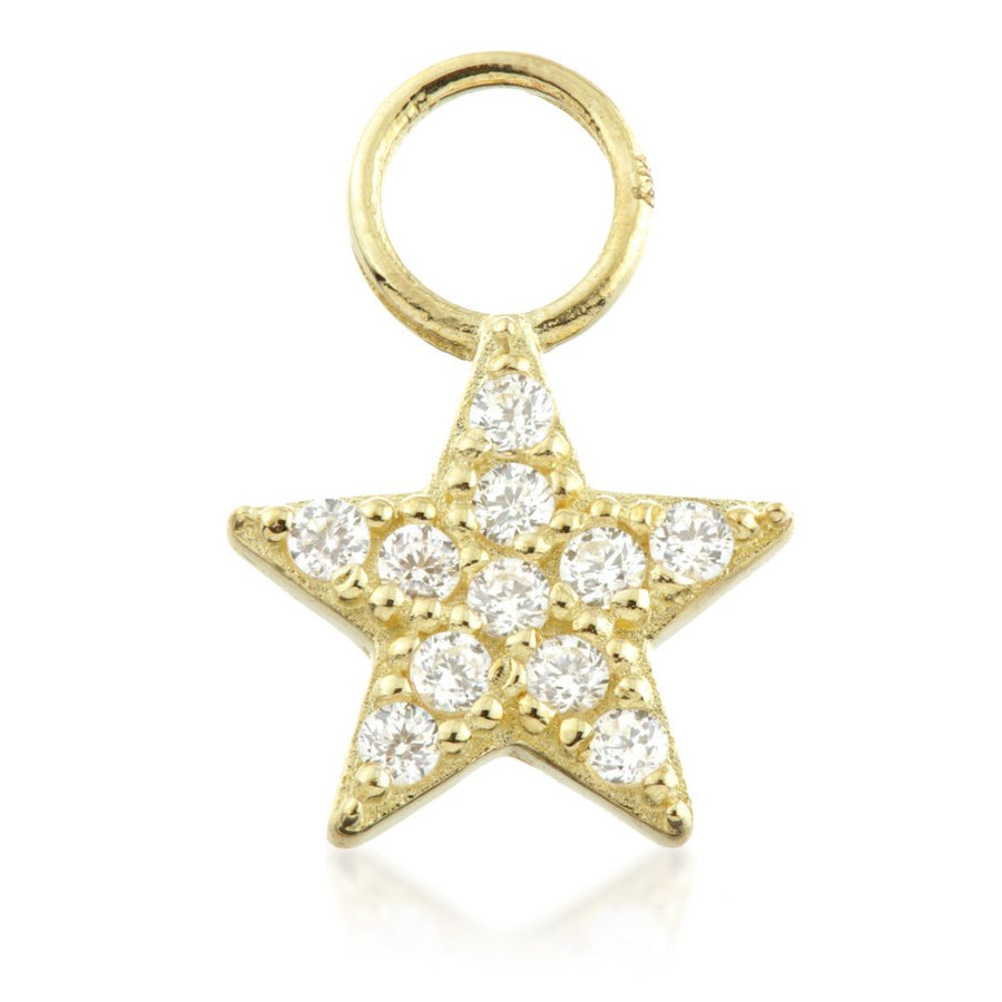 9ct Yellow Gold CZ Jewelled Star Charm for Huggies or Hoops - ZuZu Jewellery