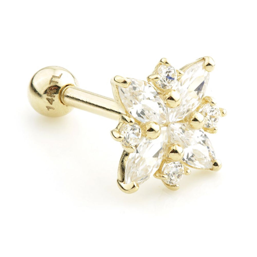 14ct Gold Gem Marquise Cross Cartilage Bar Microbar - 1.2mm - ZuZu Jewellery